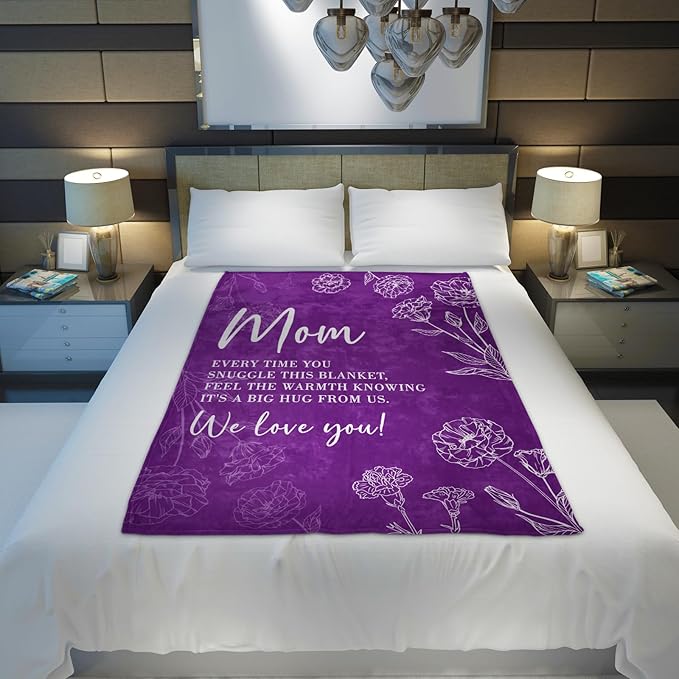 GiltGlimmer Gifts for Mom Mothers Day, Mom Birthday Gifts Blanket, Moms Gift for Women from Daughter Son, We Love You Present for Mother Mommy Christmas 80" x 60", Purple