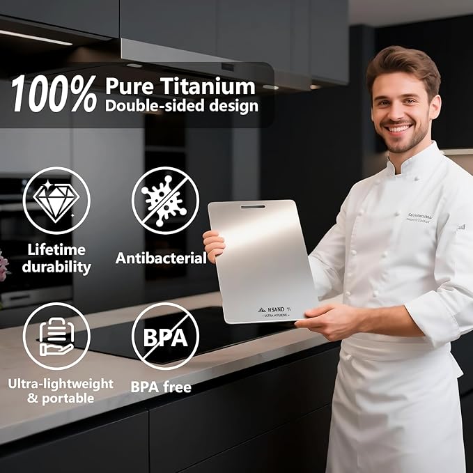3-Pack Titanium Cutting Board Set, Non-Slip & Double-Sided Design, 100% Pure Titanium Food-Grade Non Toxic Cutting Board, Knife-Friendly, Dishwasher Safe