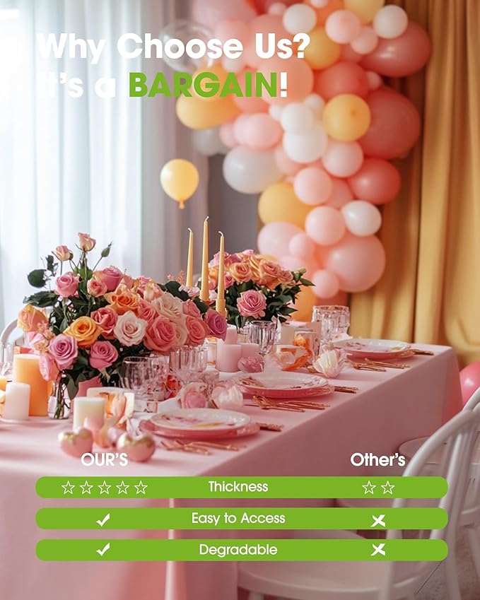 Pureegg Plastic Table Cloth Disposable 20 Pack, 54 x 108 Inch Table Cloths, Easter Party, Valentines, Mothers Day Decorations, Tablecloths, Rectangle, Pastel Plastic Cover, Leakproof & Sturdy, Pink