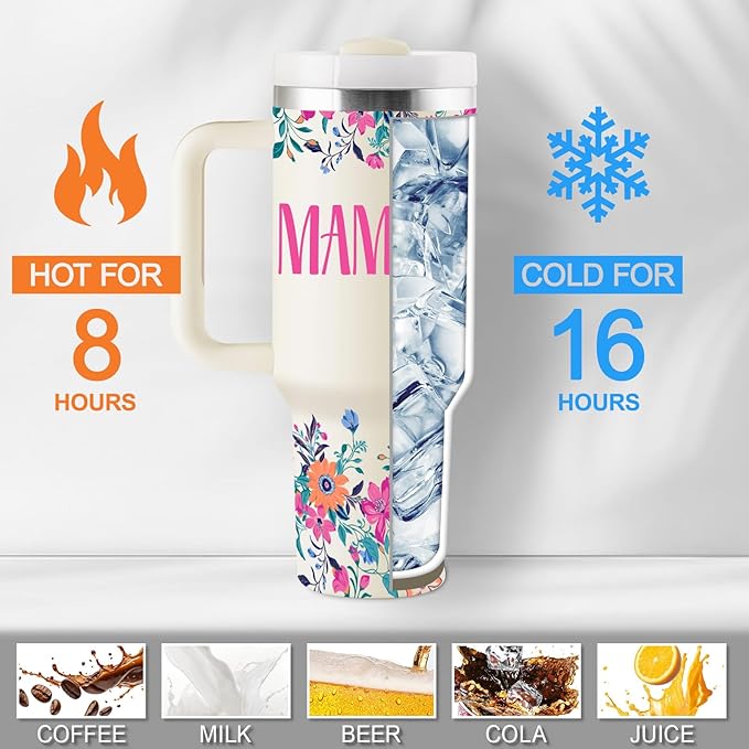 ROSTANTEN Mamaw Gifts Mamaw Mothers Day Gifts for Mamaw 40oz Travel Cup Insulated Tumbler with Lid & Straw