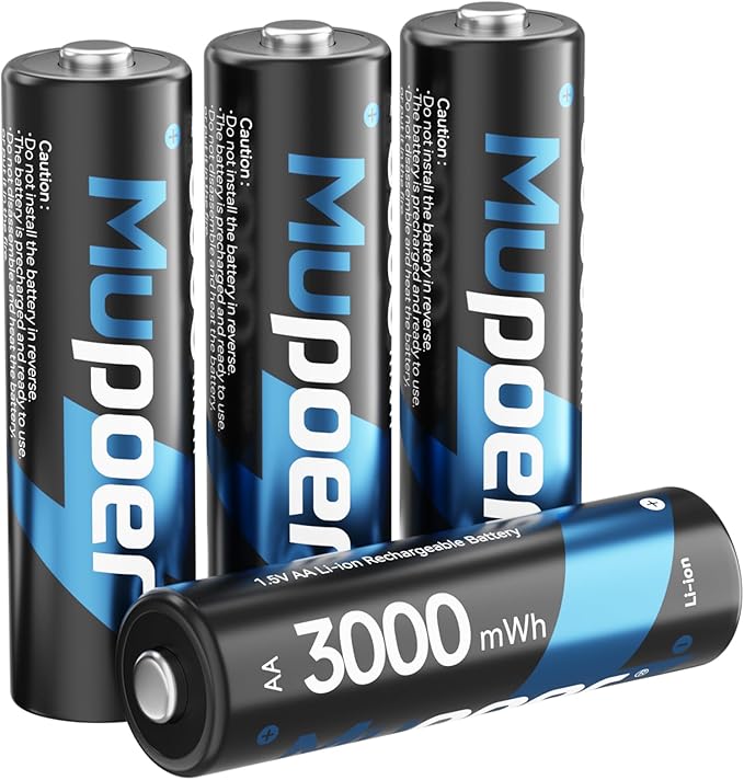 Rechargeable AA Batteries 4 Count,Lithium Battery A 1.5V 3000mWh,Double A Rechargeable Battery,Pilas Recargables AA,Li ion Two A Batteries for Blink Xbox Long Lasting Blue
