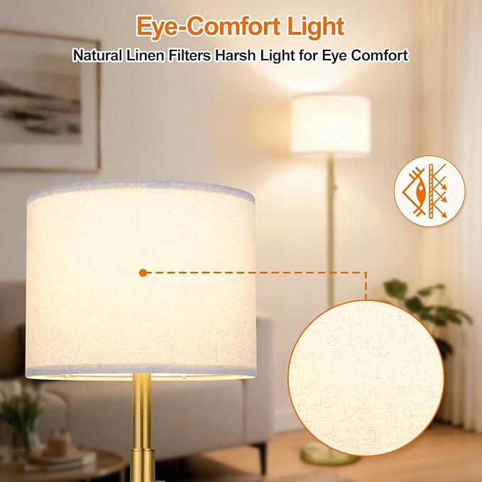 Floor Lamp Simple Design with Shade, Small Tall Lamps for Living Room Bedroom Office Dining Room Kitchen-Brass