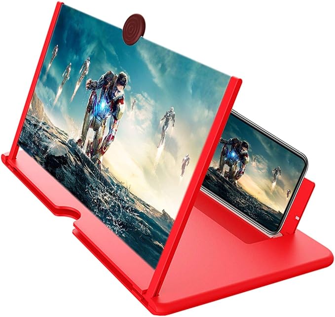 12" Screen Magnifier,3D HD Mobile Phone Magnifier Projector Screen Enlarger for Movies, Videos, and Gaming,Foldable Cell Phone Stand with Screen Amplifier,Supports All Smartphones (Red, 12inch)