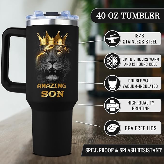 Muilzon To My Son Gifts Coffee Tumbler 40oz with Handle and Straw - Gifts for Adult Son from Mom Dad - Graduation Christmas Birthday Gift Ideas for Sons Coffee Mug Cup