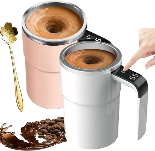 Electric Coffee Mug with a Built-in LCD Thermometer, Automatic Magnetic Stirring Coffee Mug, 380ML/13OZ, Stainless Steel Self Stirring Cup with Lid, Perfect for Brewing Coffe-e, Milk, Cocoa (Mix c)