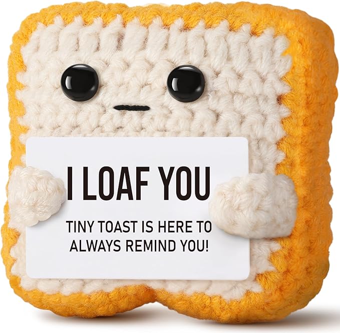 Gifts for Her Him Loved One Crochet Toast “I Loaf You” Gifts for Boyfriend Girlfriend, Funny Wedding Anniversary Birthday Gift for Women Men Couples Wife Husband - Easter Basket Stuffers & Mothers day