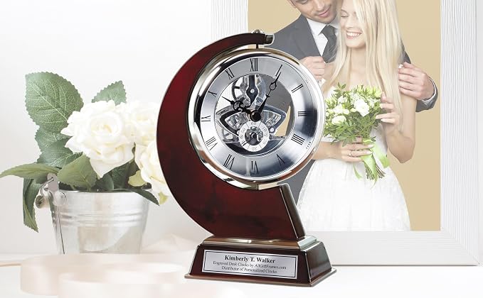 AllGiftFrames Large Gear Da Vinci Desk Clock Which Rotates 360 Degrees with Silver Engraving Plate. Unique, Wedding, Retirement and Appreciation Award