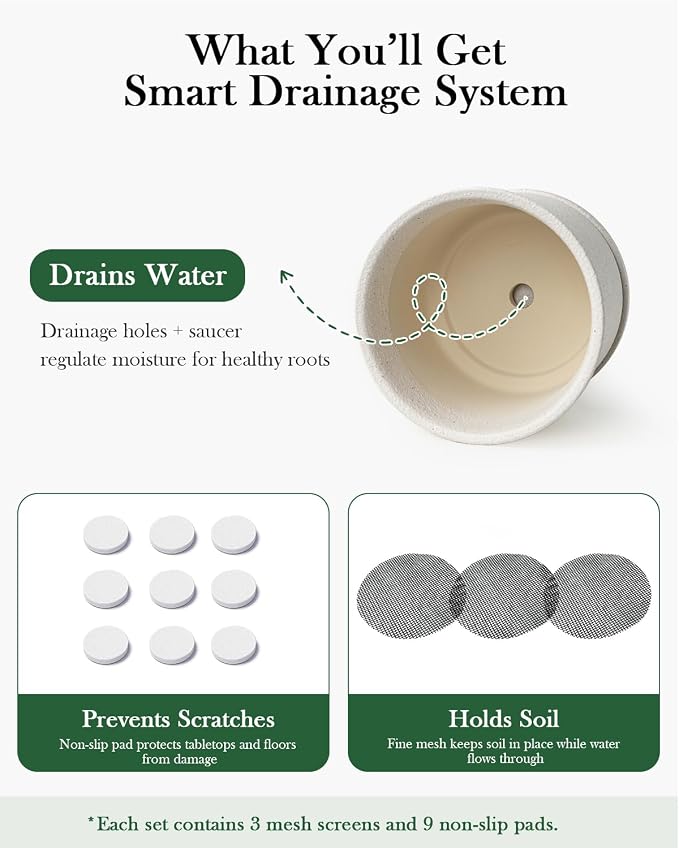 Ceramic Plant Pots Set of 3, 4.3"/5.6"/6.9" Indoor Plant Pots with Drainage Hole and Attached Saucer, Modern Ceramic Planters for Indoor Plants, Succulents, Herbs, Matte White Flower Pots