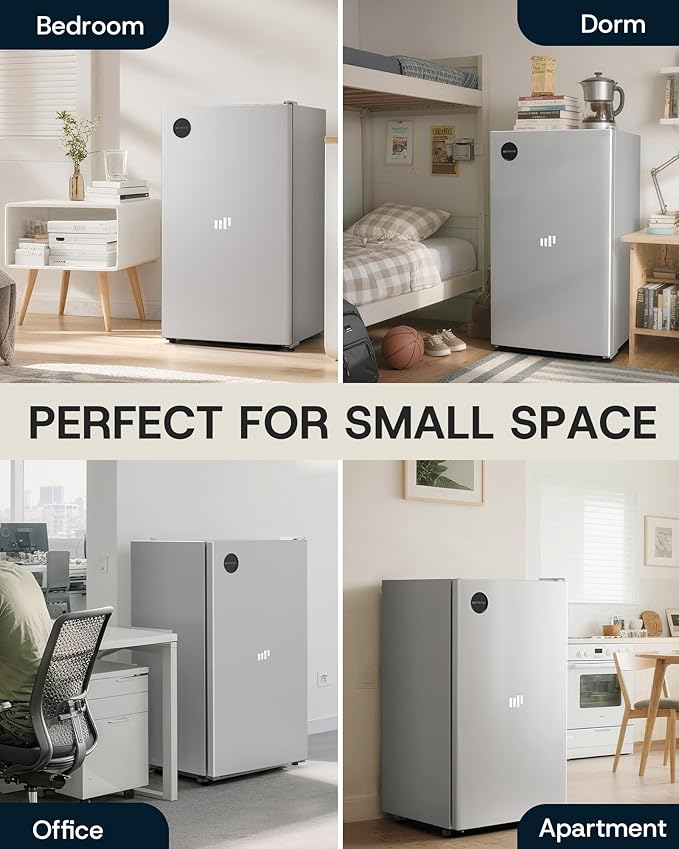 Upstreman 3.2 Cu.Ft All-Refrigerator Mini Fridge, Single Door Small Refrigerator, Dorm Fridge with 7 Adjustable Thermostat, Compact Refrigerator for Office, Bedroom or Dorm, Silver-CR32