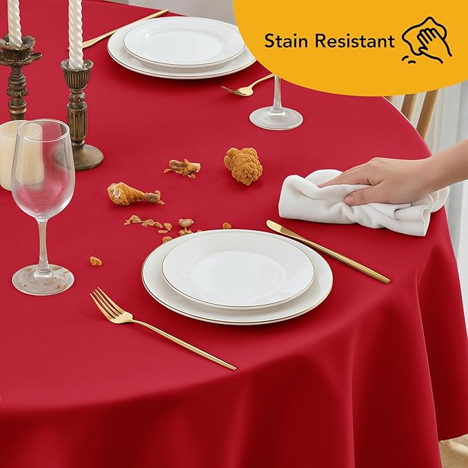 6-Pack Red Round Tablecloths, 120 Inches, Stain-Resistant Polyester for 5-6 Ft Round Tables - Washable Table Covers for Weddings, Banquets, Birthday Parties, Events