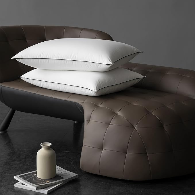 Down Bed Pillows Queen Size, Luxurious Hotel Pillow for Back,Stomach and Side Sleepers,Downproof, Soft, Fluffy, Breathable Cotton Blend Shell,Down Pillow Ideal for Every Night