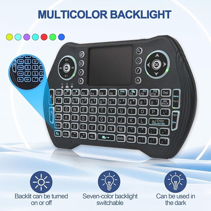 Easytone Backlit Mini Wireless Keyboard with Touchpad Mouse Combo Remote Control with Rechargeable Li-ion Battery and Multimedia Keys for Android TV Box HTPC PS3 Smart TV PC X-Box Linux Windows MacOS