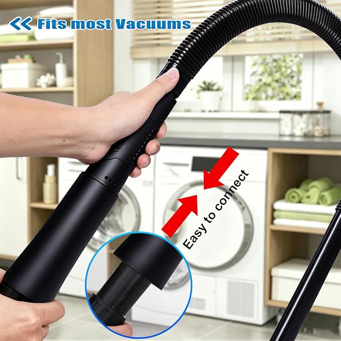 3 Pieces Dryer Vent Cleaner Kit: Vacuum Hose With Brush & Gloves Fits for Vacuums Cleaner, Refrigerator Condenser Coils, and Tight Spaces Behind Appliances, Deep Cleaning Tools for Clogged Ducts-Black