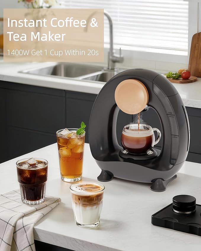3 in 1 Single Serve Coffee Maker for K Cup Black, Ground Coffee and Tea Leaves, 1400W 20s Fast Heating Mini K Cup Coffee Brewer, One Button Operation, for Small Spaces for Bedroom