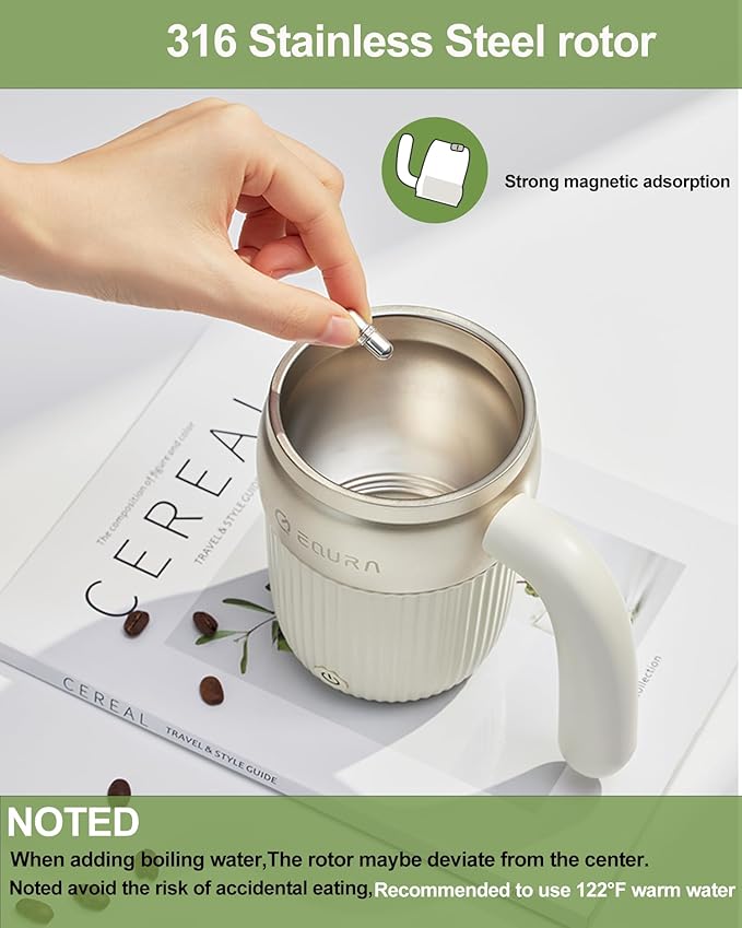 Self Stirring Coffee Mug, Rechargeable Magnetic Stirring Cup, Thermos, Electric Mixing Mug with Lid for Coffee/Milk/Cocoa and Other Beverages - 15 Oz (Gray)