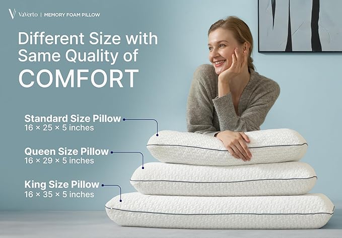 Cooling Gel Memory Foam Pillows - 1-Pack - Standard Size Memory Foam Pillow For Sleeping - Firm Pillow - Back, Stomach & Side Sleeper - Shoulder & Back Pain Relief - Washable, Bamboo Viscose Cover