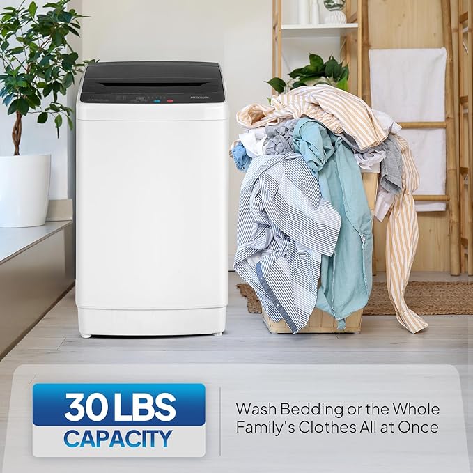 ROVSUN 30LBS Washing Machine, Full-Automatic Portable Washer with Stainless Steel Drum, Electric Laundry Machine, Washer and Spin Dryer Combo with Drain Pump for Home, Apartment
