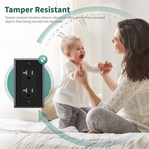 Micmi Decorator Receptacle Outlet, Standard Electrical Wall Tamper Resistant Decorative Receptacle, 20Amp 125 Volt, Grounding UL Listed (50Pack, Black, 20 Amp Outlet)