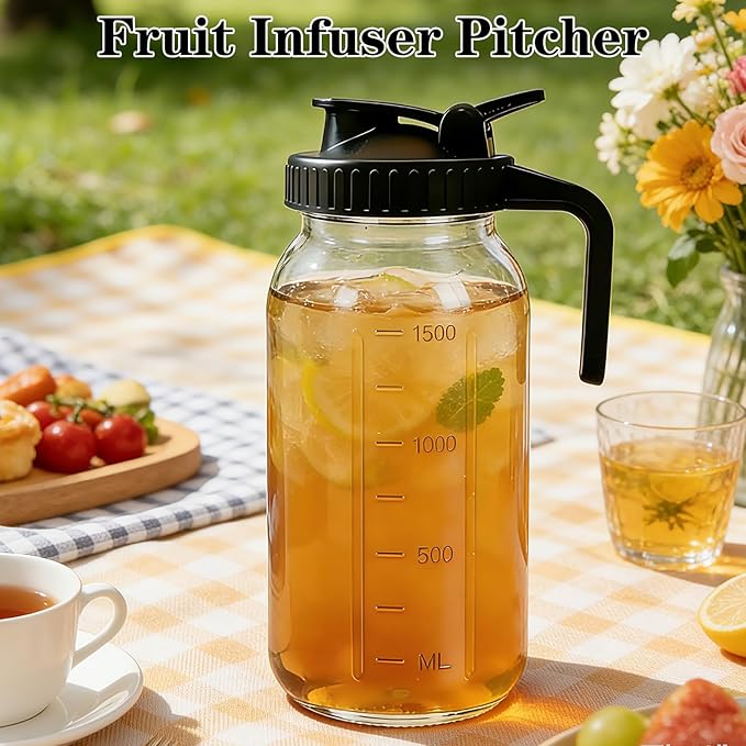 Cold Brew Coffee Maker, 64oz Mason Jar Pitcher with Airtight Lid and Stainless Steel Filter, 2 Quart Wide Mouth Glass Jar Cold Brew Coffee Kit Tea Infuser Pitcher, Coffee Lovers Gifts for Men/Women