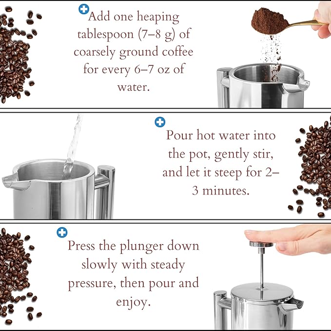 Mixpresso Large Stainless Steel French Press Coffee Maker 50 Oz 1500ml, Double Wall Insulated French Press Stainless Steel, Easy Clean Tea Brewer, Easy Press Durable Metal Coffee Press