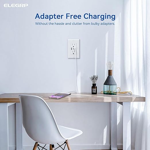 ELEGRP USB Outlets, 15 Amp Wall Outlet with 3 USB Ports, Dual USB C Ports Outlets, TR Tamper-Resistant USB Outlets Receptacles, Wall Plate Included, UL/CUL Listed, 10 Pack, White