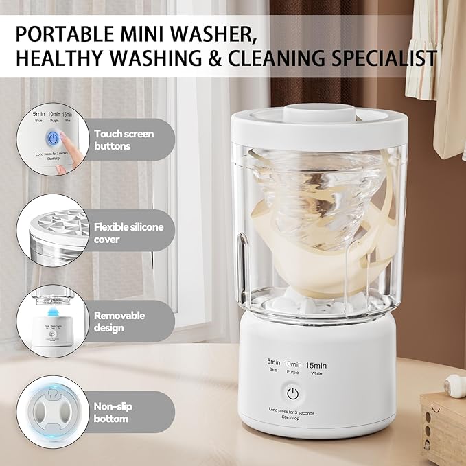 Portable Mini Washing Machine, Underwear Washing Machine Small Clothes Washer Makeup Brush Cleaner (White)