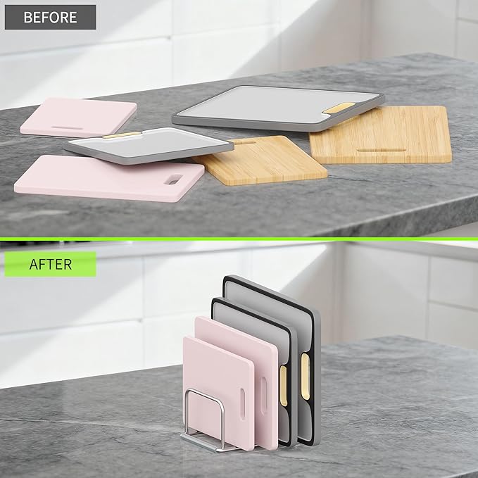 Cutting Board Organizer, 304 Stainless Steel Chopping Board Holder & Pot Pan Lid Rack, Kitchen Shelf Organizer for Bakeware, Cookie Sheets & Trays
