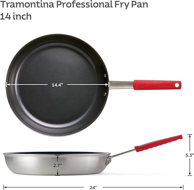 Tramontina Professional 14-Inch Ceramic Non Stick Extra Large Frying Pan | Heavy-Gauge Aluminum Skillet with Ceramic Nonstick Coating, Dishwasher and Oven Safe, Black, Made in Brazil