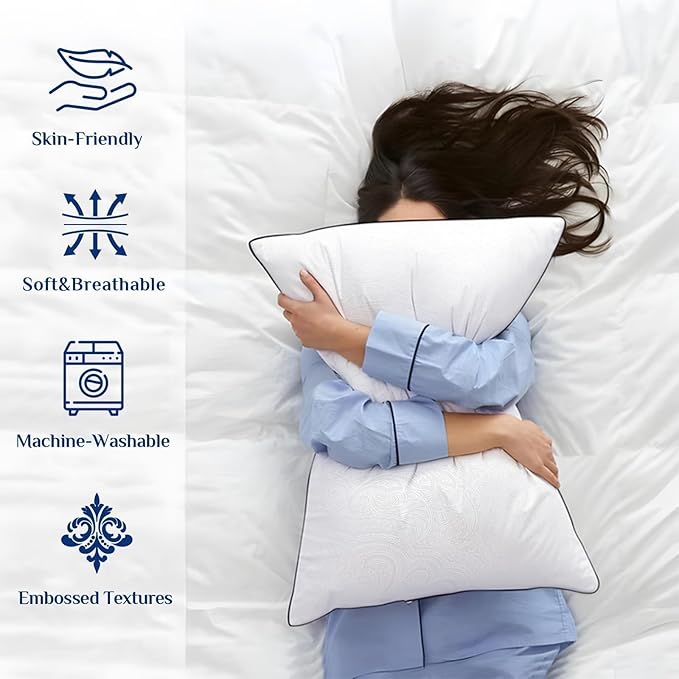 JOLLYVOGUE Pillows Standard Size Set of 2, Cooling and Supportive Pillows Full Size Set of 2 for Side and Back Sleepers, Down Alternative Hotel Collection Sleeping Pillow