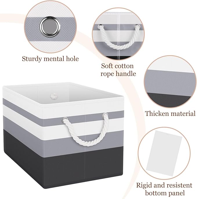 Fab totes Storage Bins [14-Pack], Foldable Storage Baskets for Organizing Toys, Books, Shelves, Closet, Large Storage Box with Rope Handles, Sturdy Organizer Bins, White & Black