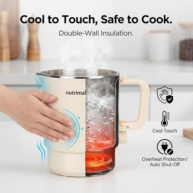 Electric Hot Pot, 1.5L Mini Portable Ramen Cooker for Shabu Shabu, Soup, Oatmeal. Rapid Heating Electric Pot for Dorm Room & Quick Meals. Dual Power Control, Stainless Steel Interior.