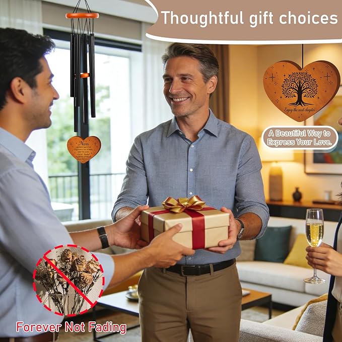 Retirement Gifts Wind Chimes for Women Men - Engraved Wooden Heart with Gift Box & Card, Happy Retirement Outdoor Garden Patio Hanging Decor, Farewell Gift for Coworker Teacher Bossr