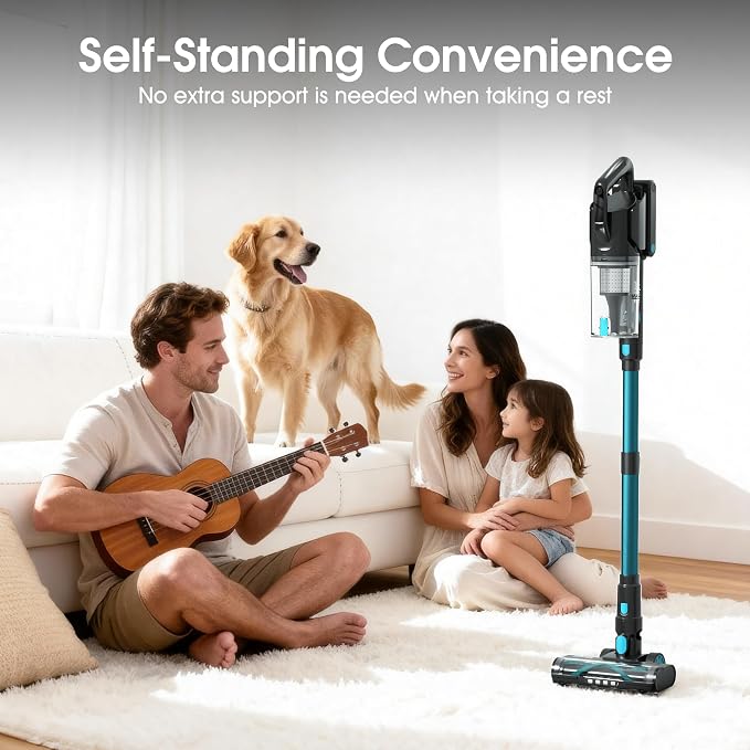 Klarpul Cordless Vacuum Cleaner, 650W 55KPA 70Mins Runtime Fast Charging Vacuum Cleaner, Self-Standing LED Light Touch Screen Stick Vacuum for Home Light Weight,for Pet Hair/Carpet/Floor, Cyan