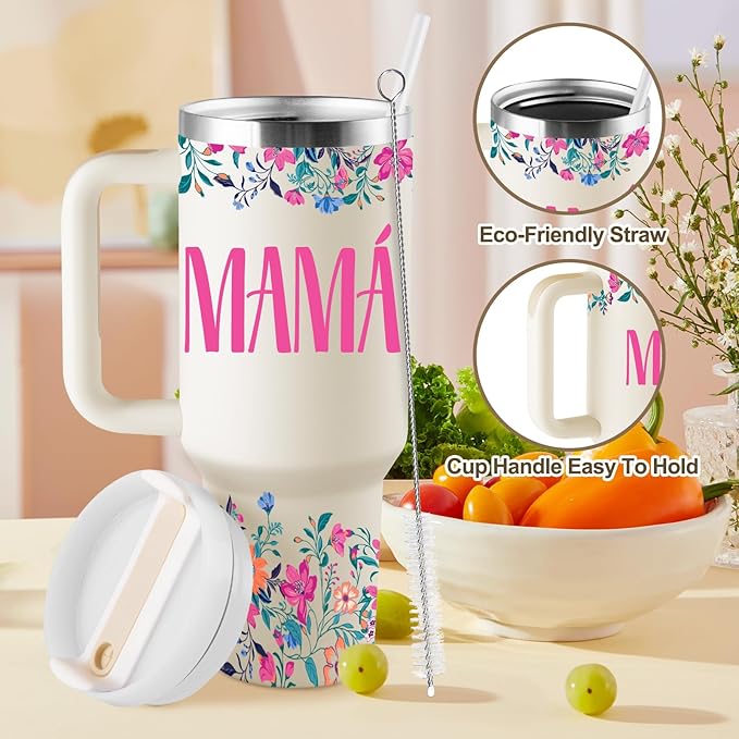 ROSTANTEN Regalos Para Mamá, regalos para mama dia de las madres, Vaso térmico de viaje de 40 oz con tapa y pajita