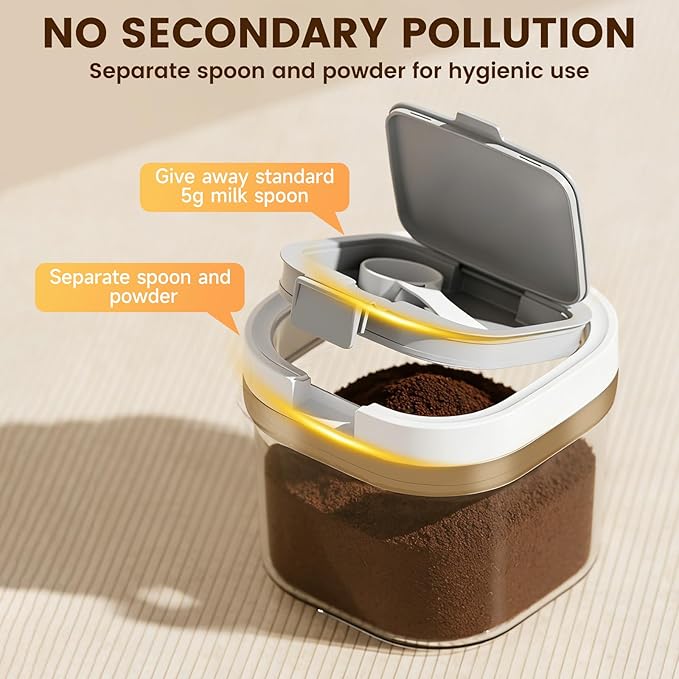Airtight Coffee Canister-60.8oz Sugar and Dry Food Container BPA Free with Spoon and Layered Storage for Grounds Coffee, Beans, Tea, Sugar, Flour, Cereal,Formula