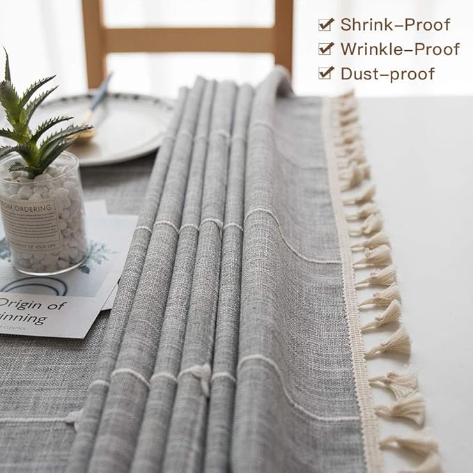 Deep Dream Tablecloths, Embroidered Waterproof Table Cloth Cotton Linen Wrinkle Free Anti-Fading Table Cover Decoration for Kitchen Dinning Party Christmas, 55 x 70 Inch - Gray