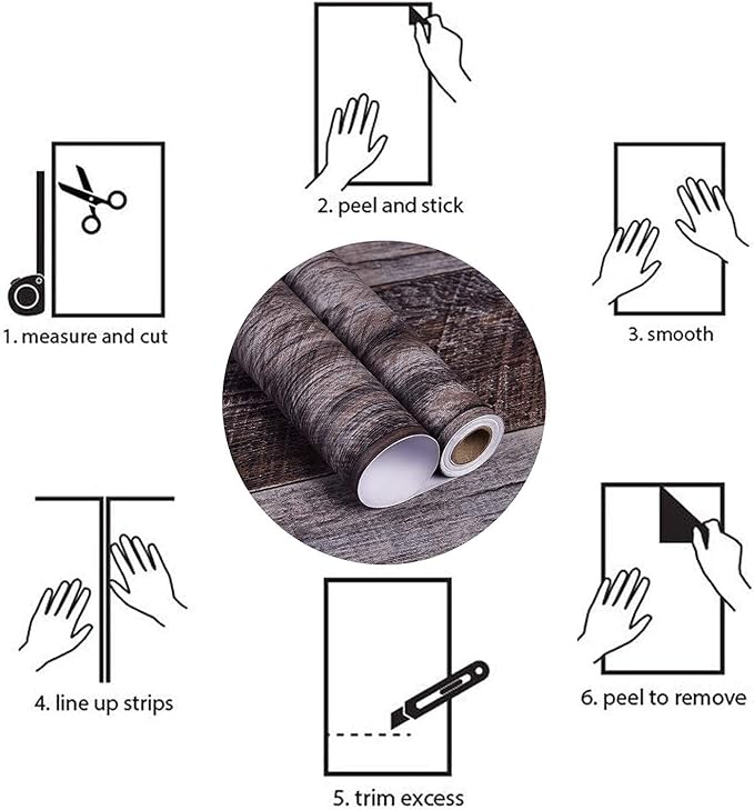 WENMER 17.71" x 394" Grey Wood Peel and Stick Shiplap Self Adhesive Wallpaper - Plank Wallpaper for Countertop, Cabinet, Shelf, Drawer, Wall, Door