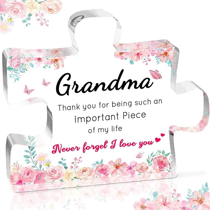 Mothers Day Gifts for Grandma, Grandma Mothers Day Gift Ideas - Engraved Acrylic Puzzle Plaque, Birthday Gifts for Grandmother from Grandkids, Unique Present Home Decor Keepsake