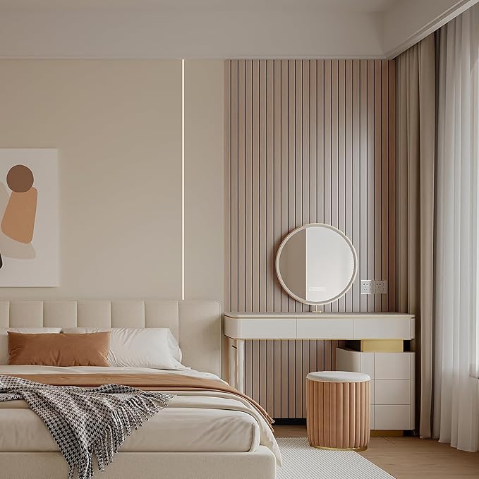 YLL YLL PVC Slat Wall Panel Peel and Stick 236"x 15.7" Faux Oak Grain Wood Slat Panel Self-Adhesive Wallpaper Soundproof 3D Wall Panels