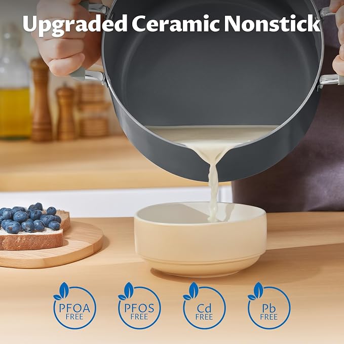 BEZIA 12QT Non Stick Stock Pot with Lid, Ceramic Big Cooking Pot for Soup | Stay-Cool Silicone Handles, Oven Safe & Easy Cleanup, for All Stovetops, for Large Gatherings, Gift Giving & Batch Cooking