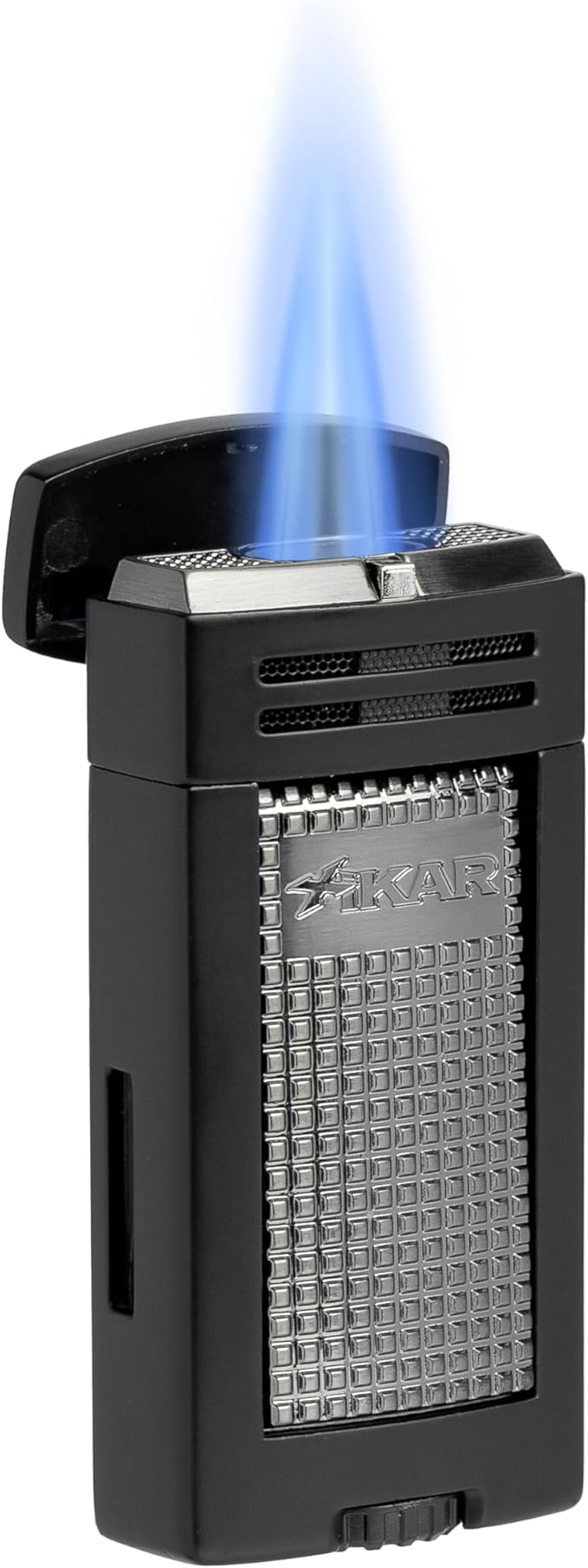 XIKAR® Ion Double-Jet Flame Cigar Lighter. with Textured Trigger Button and a Safety Mechanism. (Black)
