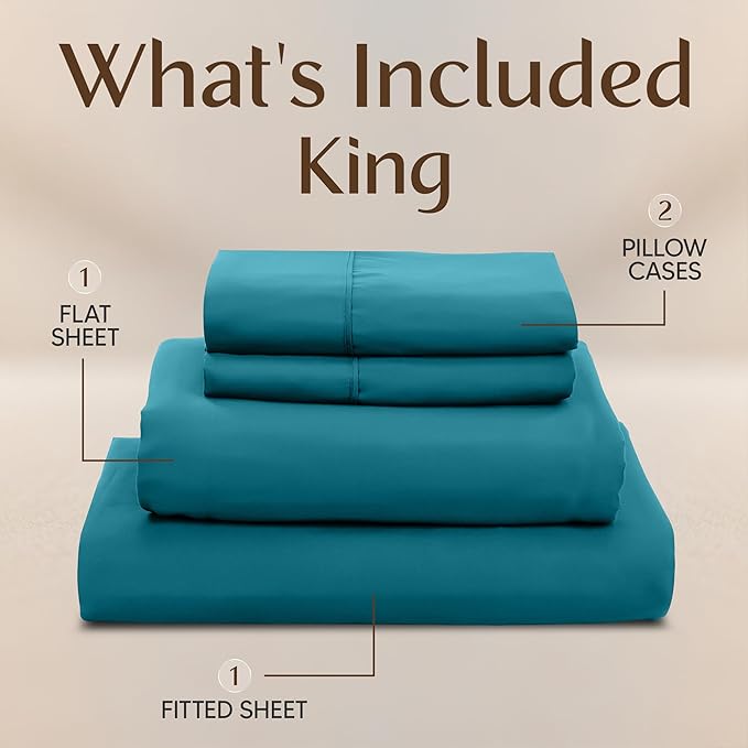 Utopia Bedding King Size Sheet Set – 4 Piece Bed Sheets, Soft and Breathable Microfiber, Includes 1 Fitted Sheet, 1 Flat Sheet and 2 Pillowcases – Oeko Tex (Denim Blue)