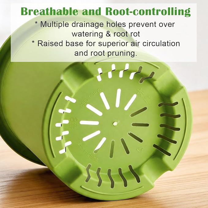 4-Pack 16 inch Large Deep Planters for Outdoor Plants -Light Green Plastic Plant Pots with Drainage Holes & Elevated Base for Root Aeration, 10-Gallon Heavy-Duty Garden Flower Pots, 16"W× 15"H