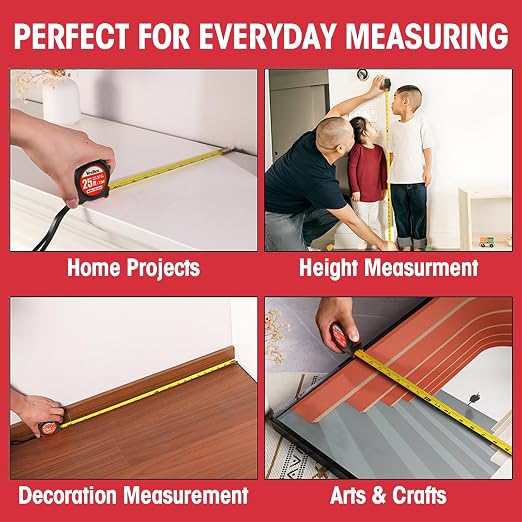 Tape Measure 25 ft, 5 Pack Bulk Easy Read Measurement Tape, Self-Locking Measuring Tape Retractable 1-Inch Wide x 25 ft