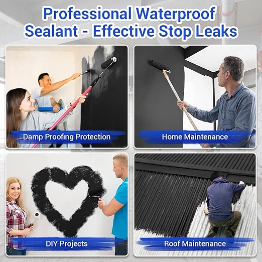 Polyurethane Waterproof Coating, 51 Fl Oz., Roof Sealant Multi-Surface Leak Repair Roofs, Foundations, Basements, Garages, Indoor and Outdoor Water Proof Sealant, Black