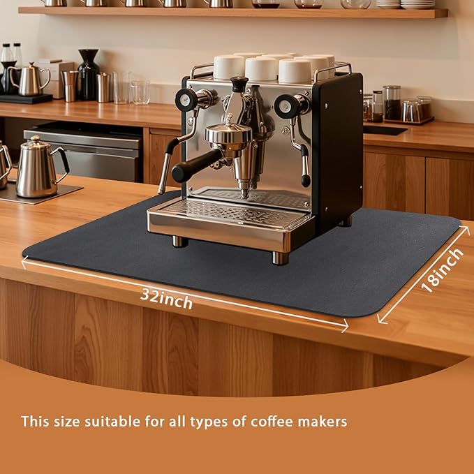 Coffee Mat 32x18 Inch, Black Coffee Machine Mat, Absorbent Hide Stain Rubber Backed Dish Drying Mat for Kitchen Counter, Bar Mats for Countertops, Under Coffee Bar Maker Machine Pot Espresso Staion