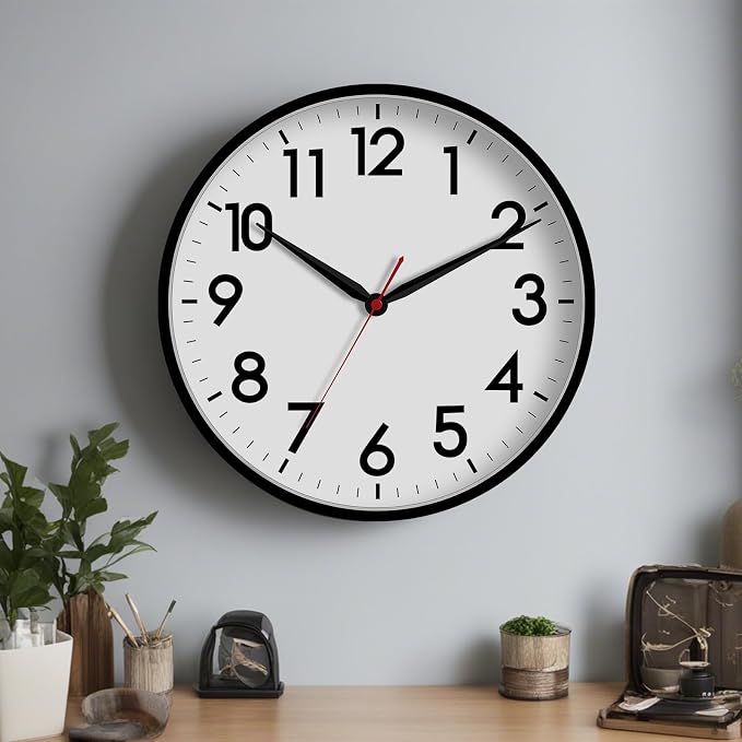AKCISOT 16 Inch Wall Clock, Battery Operated Analog Clock, Silent Non-Ticking, Ideal for Bedroom, Bathroom, Kitchen, Office and School, Black