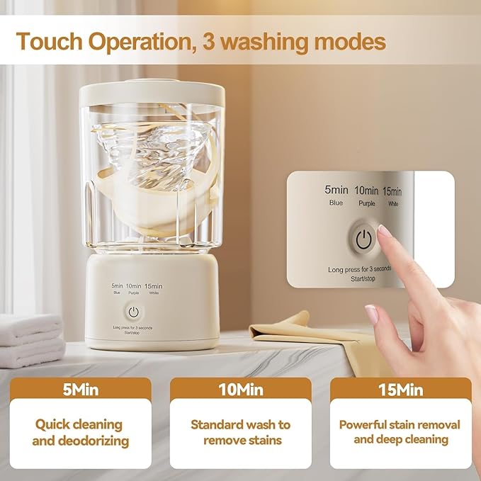 Portable Mini Washing Machine, Underwear Washing Machine Small Clothes Washer Makeup Brush Cleaner (Cream)