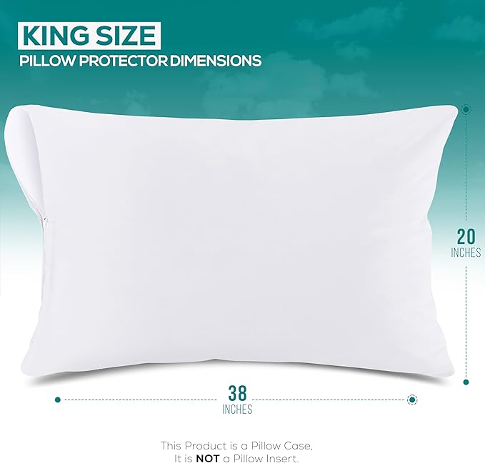 Set of 4 Pillow Protectors with Zipper King Size, Bed Bug and Dust Mite Proof Pillow Covers, Ultra Soft Pillow Encasements, Moisture Wicking and Waterproof Pillow Cases by Utopia Bedding (White)