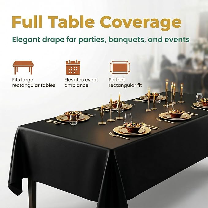 Plastic Table Cloth Disposable, 5 Packs Disposable Tablecloth 54 X 108 Inch Black Plastic Tablecloth for Rectangle Tables Tougher PEVA Table Cover for Party Decorations Picnic Dining Birthday